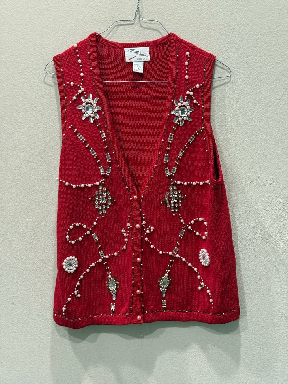 SML Sport Ltd Vintage Beaded Sweater Vest - Pearl Sweater Vest